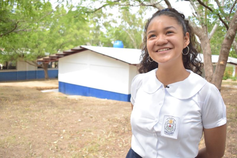 Nayobi outside her school in Nicaragua